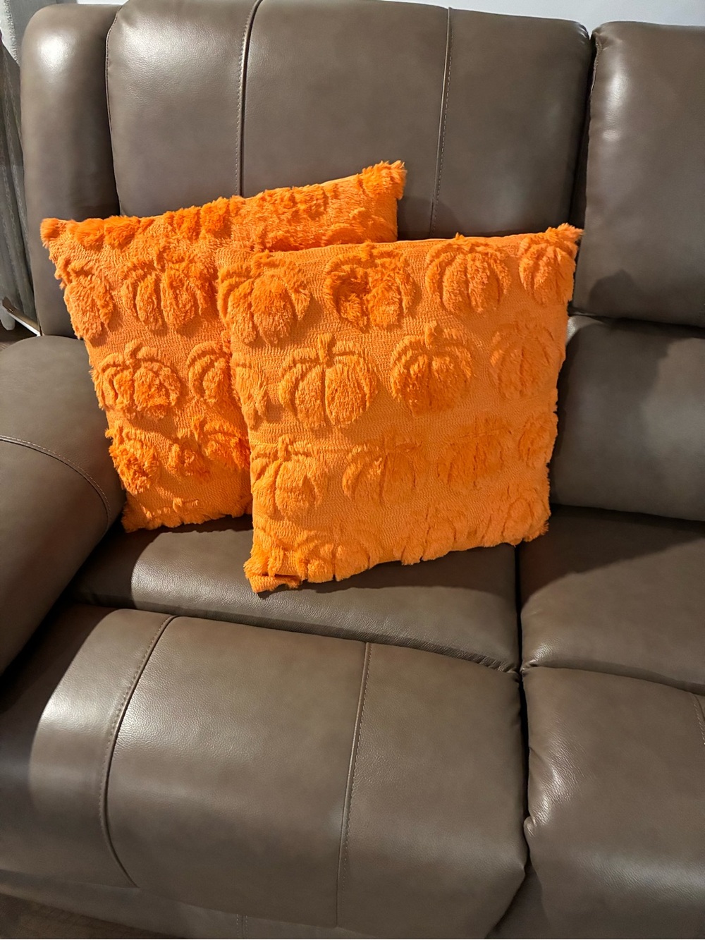 Set of 2 Orange Pumpkin Textured Fall Throw Pillows
